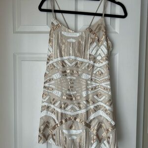 Elegant Sequin Prom Dress in Gold and White